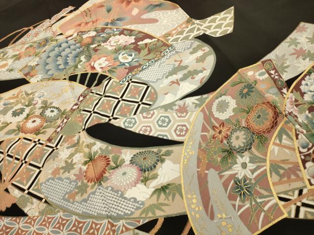 平和屋着物■豪華黒留袖　松竹梅　鬘帯扇面孔雀花文　金彩　さが美扱い　正絹　逸品　AABL4583sx