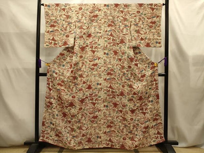 平和屋着物■上質な小紋　型染め　花鳥風景文　正絹　逸品　AABL4584sx