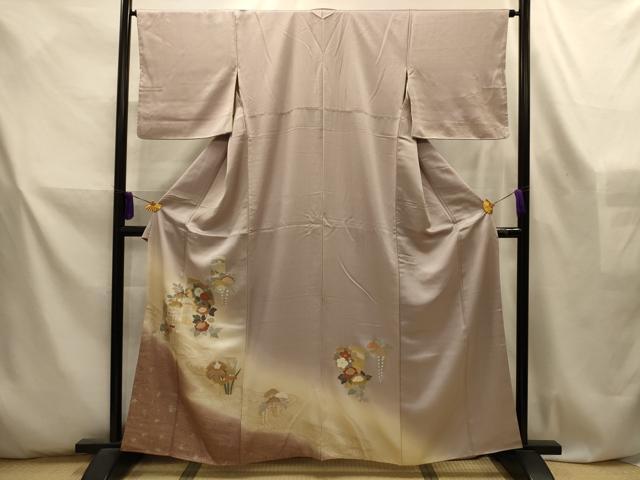 平和屋着物■訪問着　流水雪輪飛鶴花文　暈し染め　金銀彩　正絹　逸品　AABL4594sx