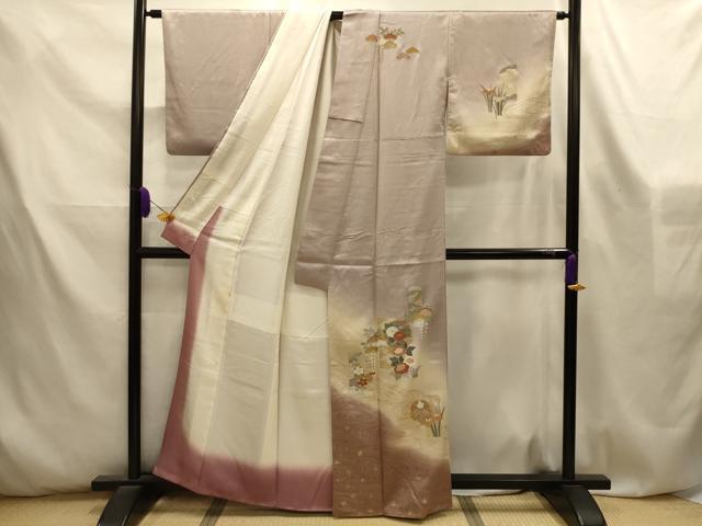 平和屋着物■訪問着　流水雪輪飛鶴花文　暈し染め　金銀彩　正絹　逸品　AABL4594sx