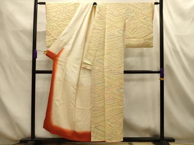 平和屋着物■上質な小紋　絞り　幾何学文様　正絹　逸品　AABL4622sx