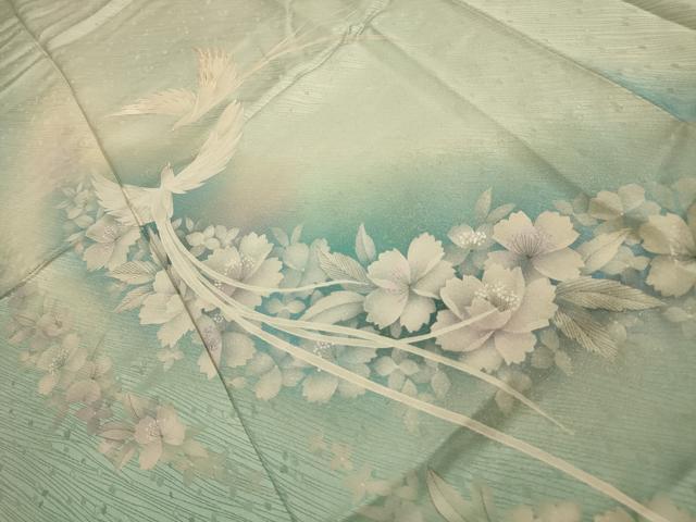 平和屋着物■訪問着　刺繍　花鳥文　暈し染め　銀彩　鈴乃屋扱い　正絹　逸品　AABL4632sx