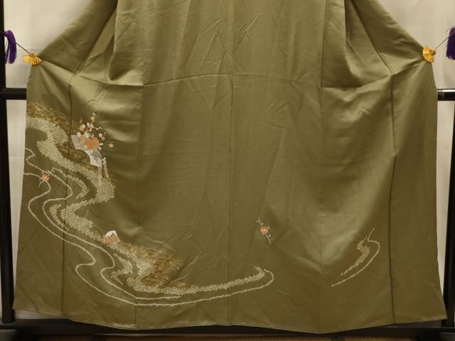 平和屋着物■訪問着　絞り　刺繍　流水地紙花文　金彩　正絹　逸品　AABL4637sx