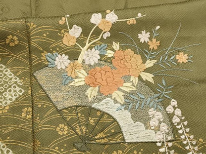 平和屋着物■訪問着　絞り　刺繍　流水地紙花文　金彩　正絹　逸品　AABL4637sx