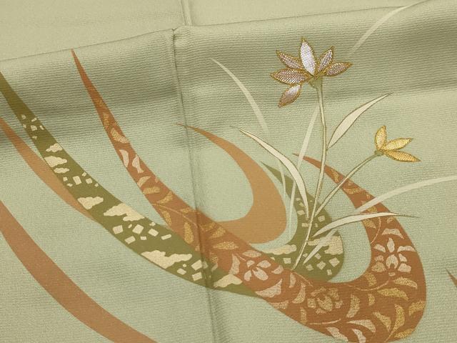 平和屋着物■訪問着　草花文　金銀彩　正絹　逸品　AABL4638sx