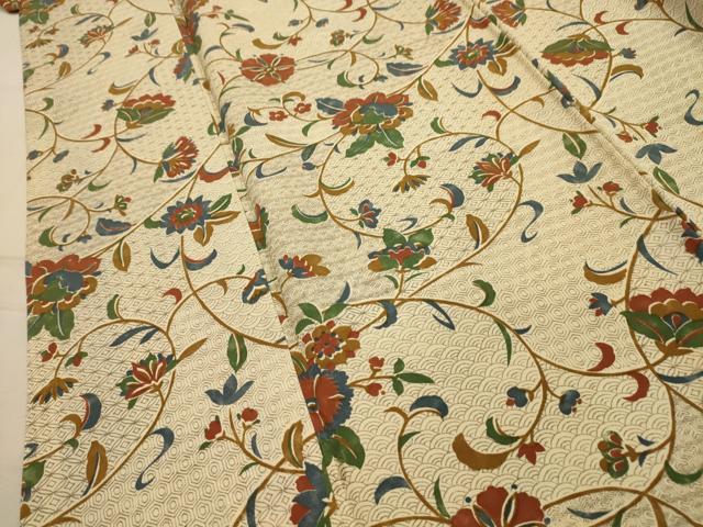 平和屋着物■上質な小紋　更紗花文　正絹　逸品　AABL4639sx