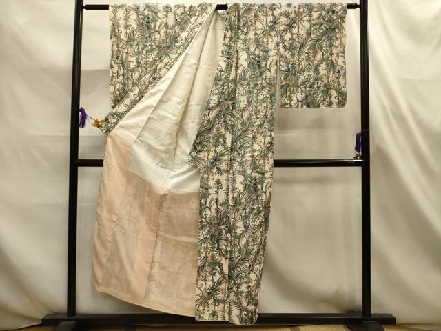平和屋着物■上質な小紋　飾花文　銀彩　正絹　逸品　AABL4644sx