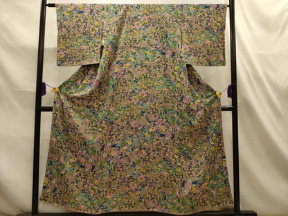 平和屋着物■上質な小紋　裂取更紗花文　正絹　逸品　AABL4654sx
