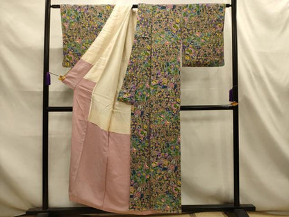 平和屋着物■上質な小紋　裂取更紗花文　正絹　逸品　AABL4654sx