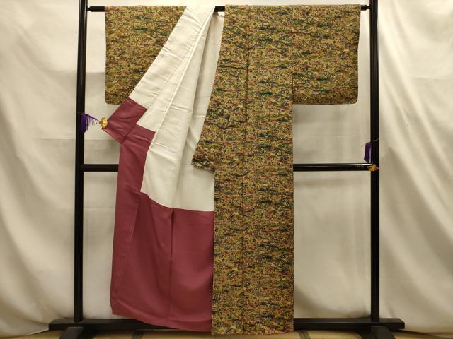 平和屋着物■上質な小紋　型染め　風景文　正絹　逸品　AABL4658sx