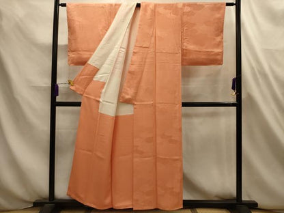 平和屋着物■上質な色無地　雲取吉祥地紋　深支子色　正絹　逸品　AABL4659sx