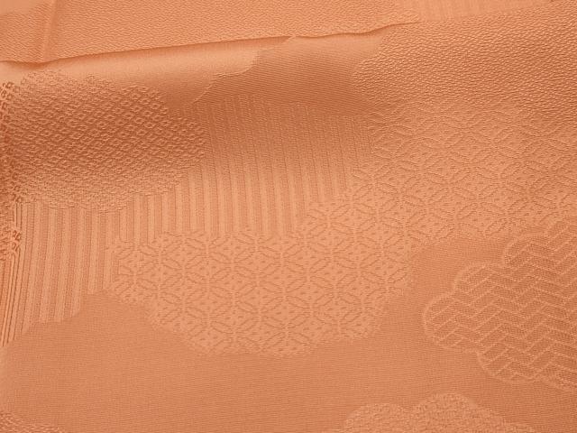 平和屋着物■上質な色無地　雲取吉祥地紋　深支子色　正絹　逸品　AABL4659sx