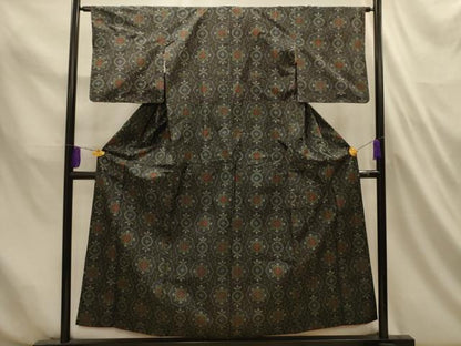 平和屋着物■本場村山大島紬　正倉院花文　黒地　正絹　逸品　AABL4677sx