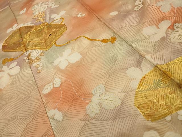 平和屋着物■訪問着　駒刺繍　花文箱文　暈し染め　金彩　正絹　逸品　AABL4679sx