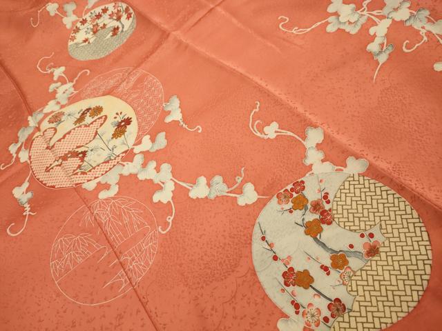 平和屋着物■訪問着　刺繍　花風景丸文　金糸　金彩　正絹　逸品　AABL4690sx
