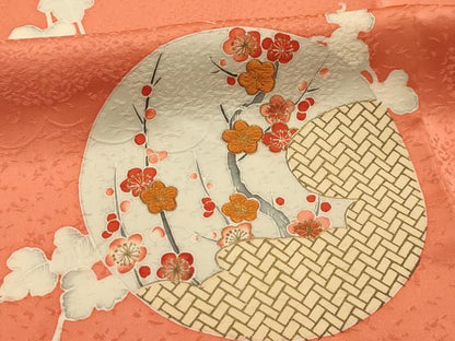 平和屋着物■訪問着　刺繍　花風景丸文　金糸　金彩　正絹　逸品　AABL4690sx