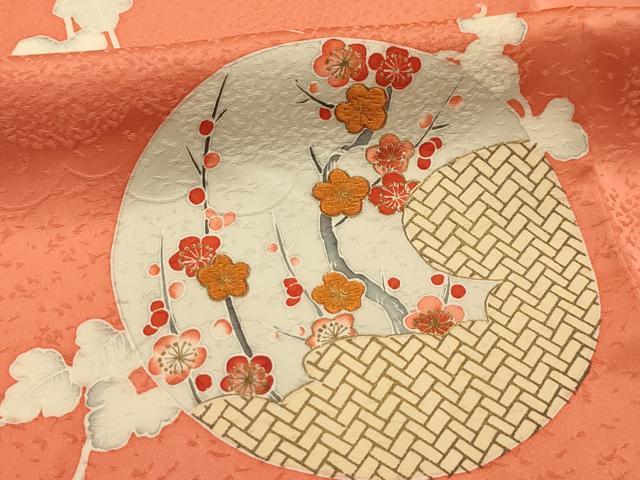 平和屋着物■訪問着　刺繍　花風景丸文　金糸　金彩　正絹　逸品　AABL4690sx