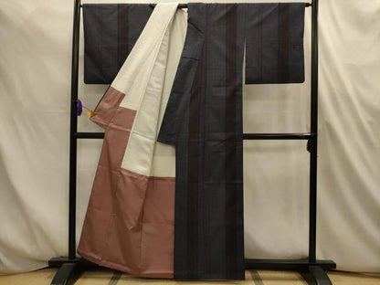 平和屋着物■結城紬　100亀甲　間道　正絹　逸品　AABL4698sx