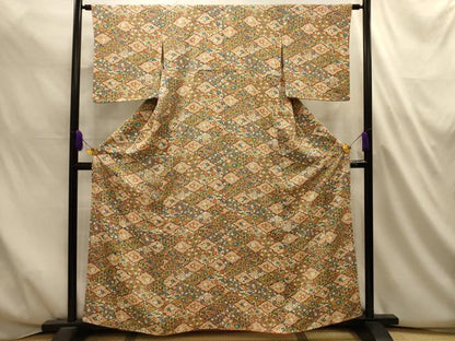 平和屋着物■上質な小紋　松皮菱吉祥花文　正絹　逸品　AABL4699sx