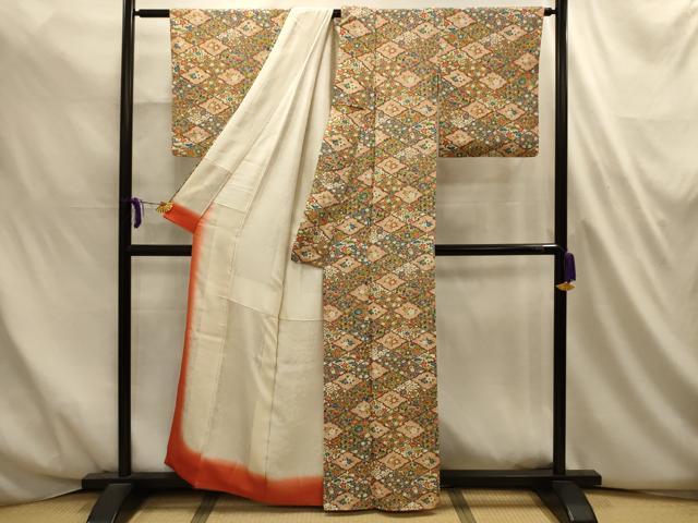 平和屋着物■上質な小紋　松皮菱吉祥花文　正絹　逸品　AABL4699sx