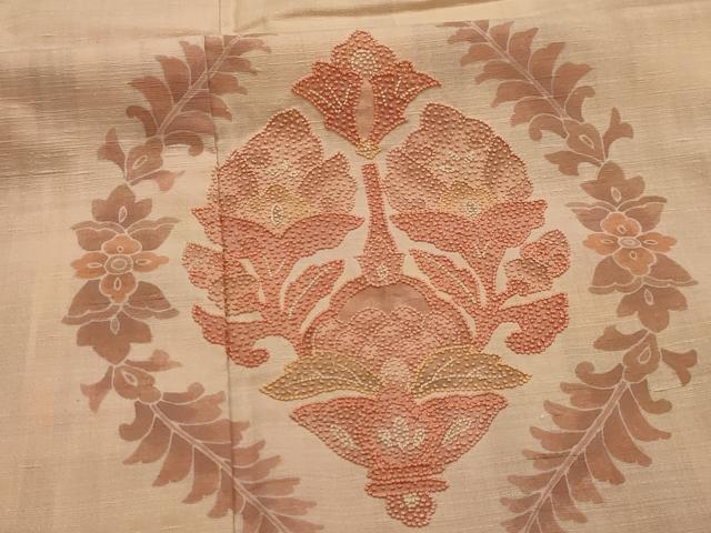 平和屋着物■中国三大刺繍　相良刺繍　訪問着　紬地　飾花文　正絹　逸品　AABL4708sx