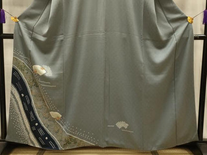 平和屋着物■訪問着　絞り　刺繍　流水地紙花文　金糸　金彩　正絹　逸品　AABL4709sx