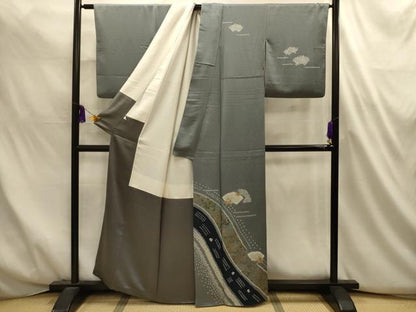 平和屋着物■訪問着　絞り　刺繍　流水地紙花文　金糸　金彩　正絹　逸品　AABL4709sx