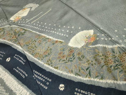 平和屋着物■訪問着　絞り　刺繍　流水地紙花文　金糸　金彩　正絹　逸品　AABL4709sx