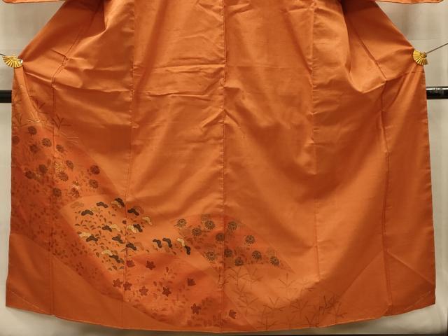 平和屋着物■訪問着　紬地　刺繍　重ね山草花文　金彩　正絹　逸品　AABL4715sx