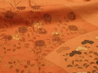 平和屋着物■訪問着　紬地　刺繍　重ね山草花文　金彩　正絹　逸品　AABL4715sx