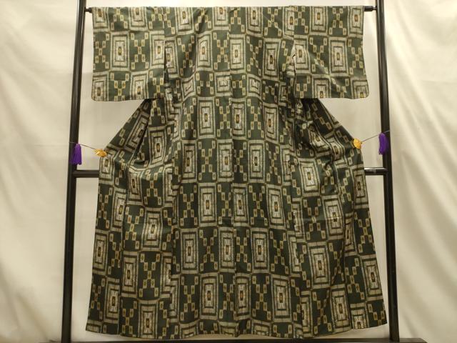 平和屋着物■本場大島紬　幾何学文様　割込み絣　正絹　逸品　AABL4716sx