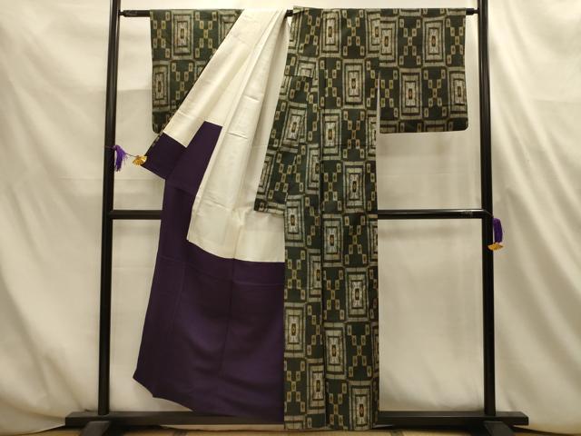 平和屋着物■本場大島紬　幾何学文様　割込み絣　正絹　逸品　AABL4716sx