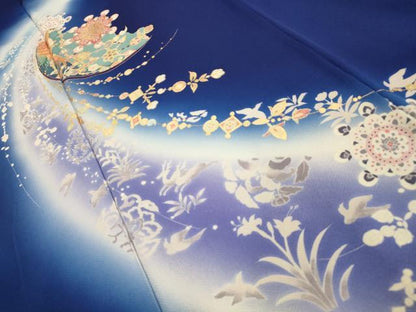 平和屋着物■訪問着　花鳥文　暈し染め　金糸　金彩　正絹　逸品　AABL4718sx
