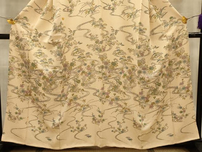 平和屋着物■訪問着　流水草花文　正絹　逸品　AABL4722sx
