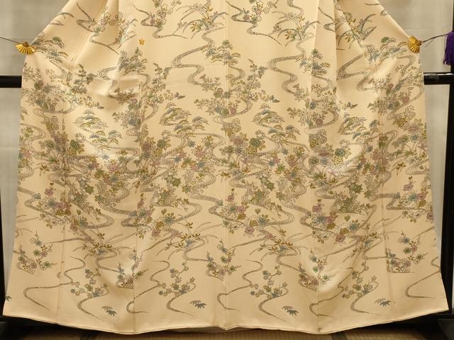 平和屋着物■訪問着　流水草花文　正絹　逸品　AABL4722sx