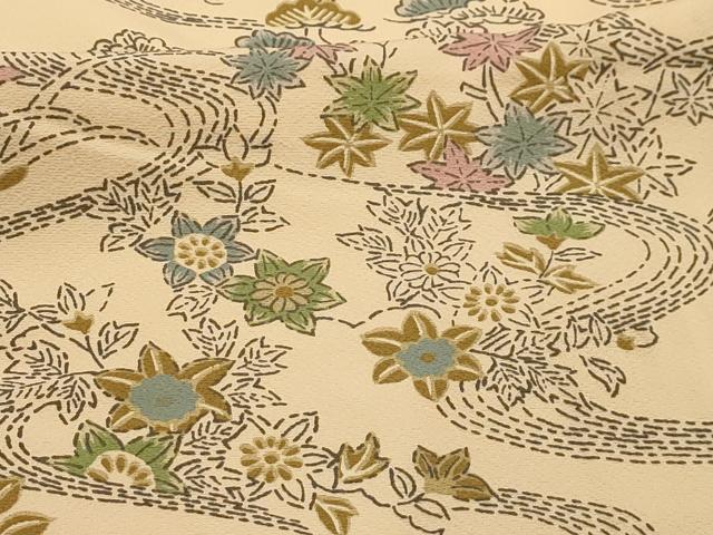平和屋着物■訪問着　流水草花文　正絹　逸品　AABL4722sx