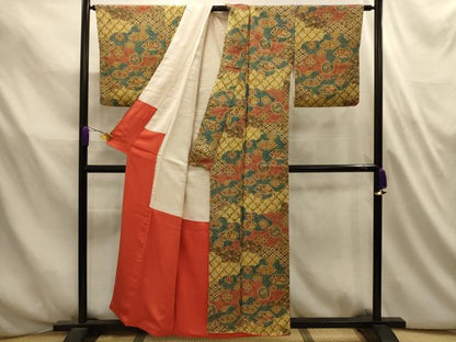 平和屋着物■上質な小紋　型染め　雲取り地紙花鳥文　正絹　逸品　AABL4726sx