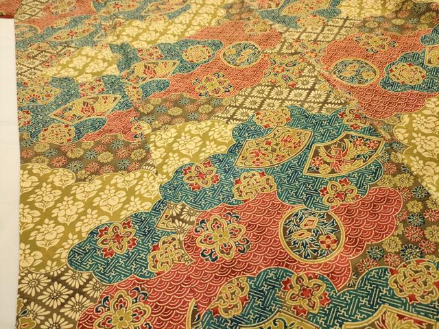 平和屋着物■上質な小紋　型染め　雲取り地紙花鳥文　正絹　逸品　AABL4726sx