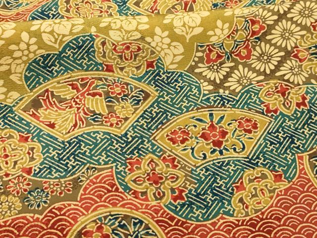 平和屋着物■上質な小紋　型染め　雲取り地紙花鳥文　正絹　逸品　AABL4726sx