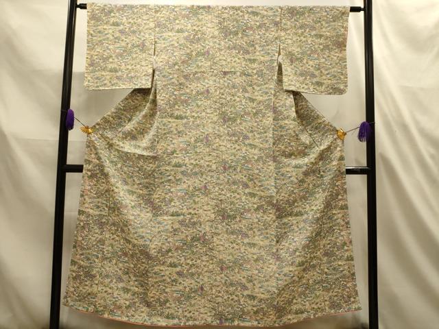 平和屋着物■上質な小紋　松竹梅風景文　鬼しぼ縮緬　正絹　逸品　AABL4727sx