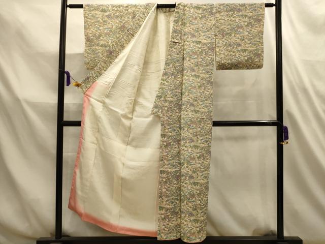 平和屋着物■上質な小紋　松竹梅風景文　鬼しぼ縮緬　正絹　逸品　AABL4727sx