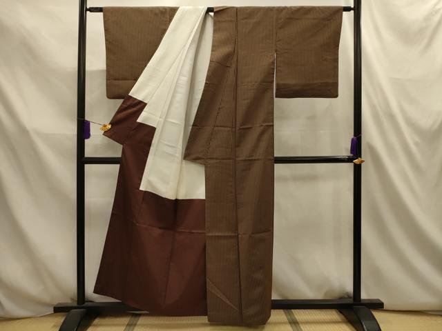 平和屋着物■本場縞大島紬　間道　正絹　逸品　AABL4732sx