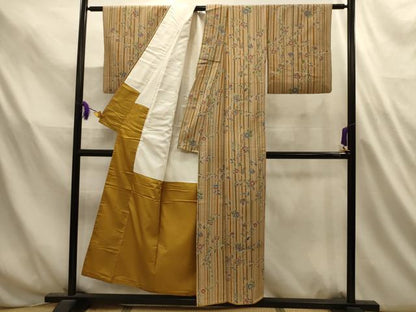 平和屋着物■上質な小紋　更紗花文　　正絹　逸品　AABL4735sx