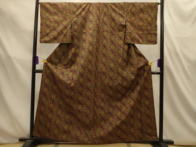 平和屋着物■上質な紬　麻の葉文様　AABL4739sx
