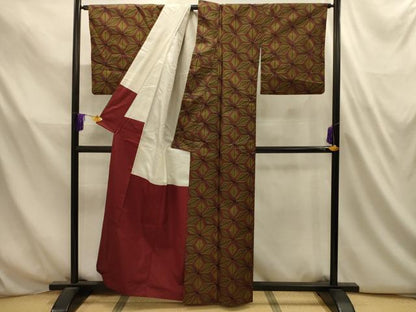 平和屋着物■上質な紬　麻の葉文様　AABL4739sx