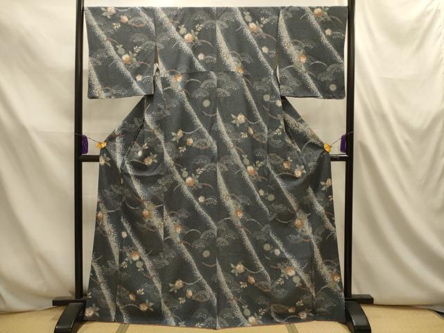 平和屋着物■上質な小紋　紬地　辻が花　金彩　正絹　逸品　AABL4742sx