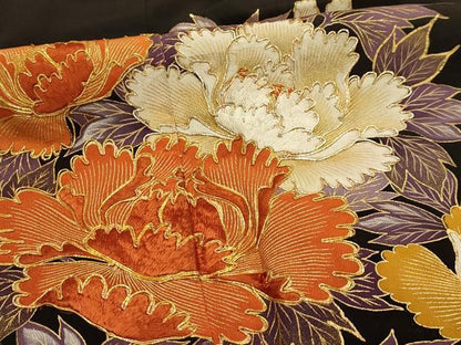 平和屋着物■豪華黒留袖　駒刺繍　草花文　金彩　正絹　逸品　AABL4743sx