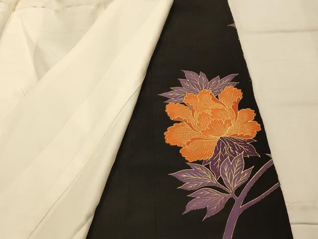 平和屋着物■豪華黒留袖　駒刺繍　草花文　金彩　正絹　逸品　AABL4743sx