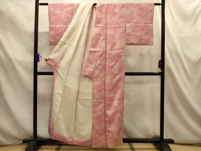 平和屋着物■上質な小紋　霞舞蝶文　暈し染め　銀糸　正絹　逸品　AABL4744sx