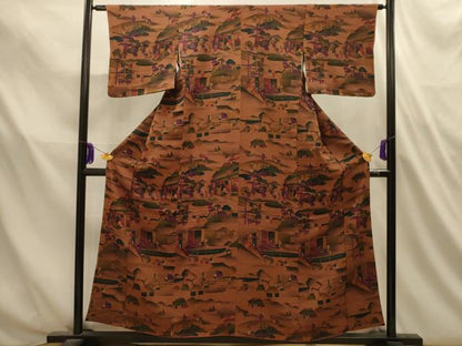 平和屋着物■訪問着　人物風景文　鬼しぼ縮緬　正絹　逸品　AABL4745sx